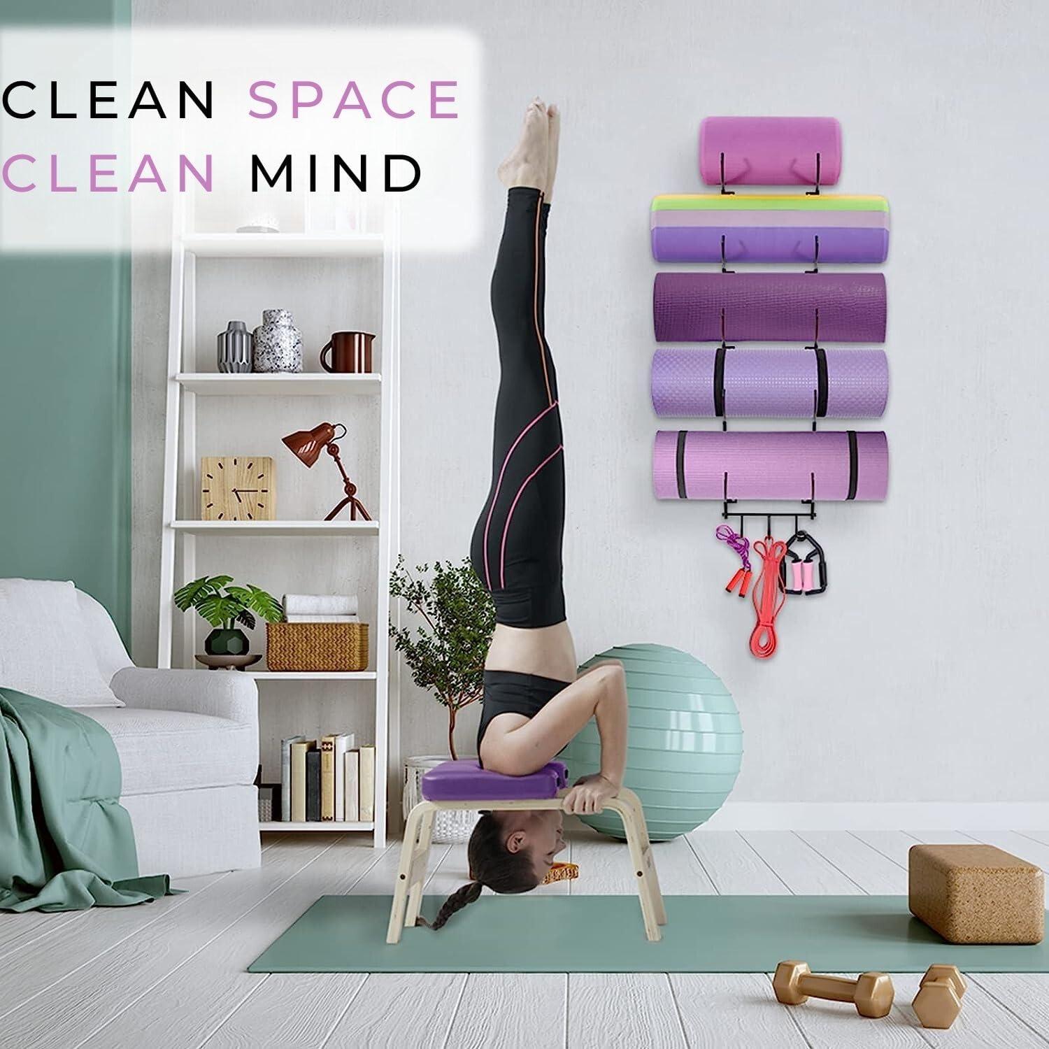Yes4All 3-Tier and 5-Tier Steel Yoga Mat Rack Organizer Wall Mount with 3 Hooks, Foam Roller Holder Wall Mount Rack For Yoga Mat Storage, Hanging Yoga Strap and Resistance Bands
