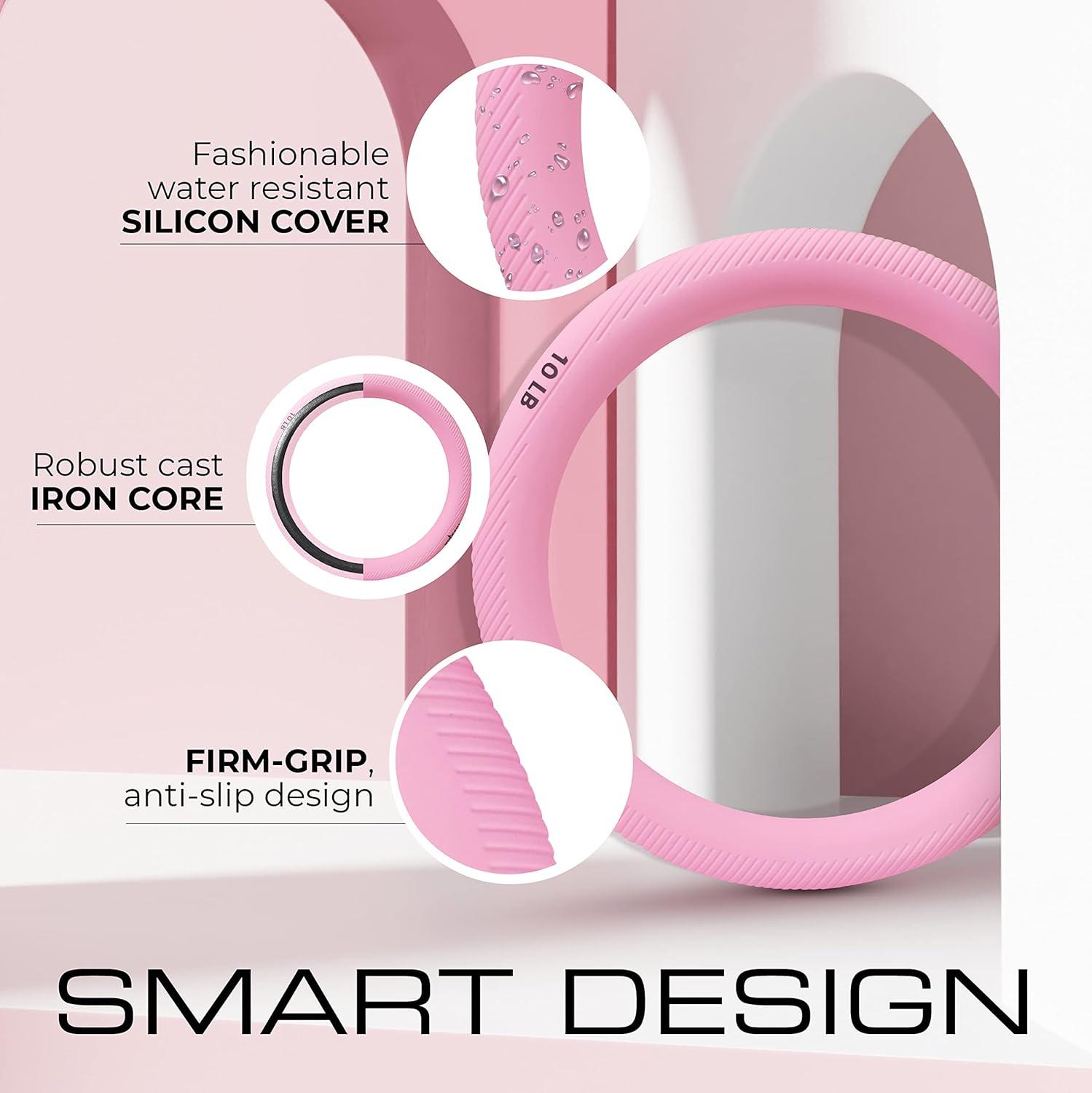 Yes4All Power Ring 10lbs, Weight Ring, Weighted Circle, Kettlebell for Yoga Exercise, Aerobics, Home Fitness, Core Training(C. Pink – Power ring & Silicon Wrist Weight)
