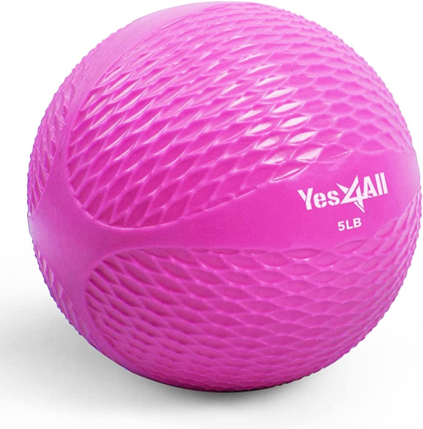 Yes4All Weighted Toning Balls for Exercise, Soft Medicine Balls for Exercise, Pilates, Yoga, Balance, Flexibility, 2-10lbs(I. 5lb – Pink)