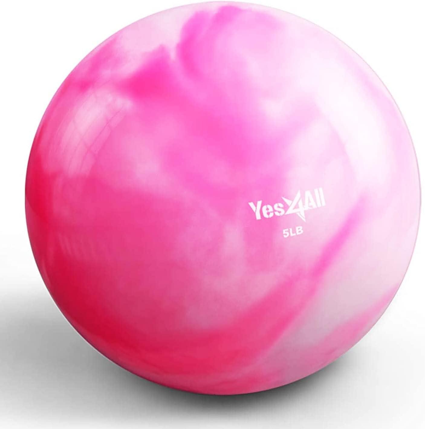 Yes4All Weighted Toning Balls for Exercise, Soft Medicine Balls for Exercise, Pilates, Yoga, Balance, Flexibility, 2-10lbs(I. 5lb – Pink)