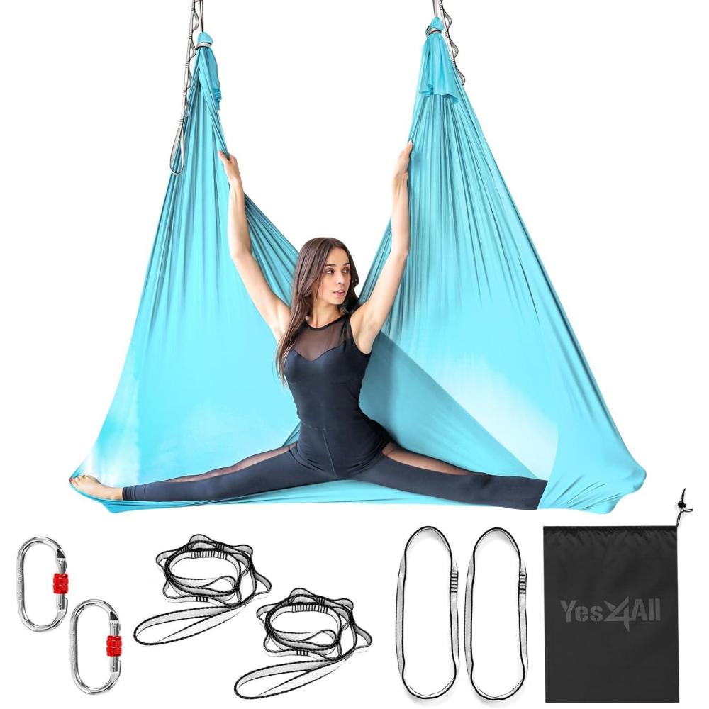 Yes4All Aerial Yoga Hammock 5.5 Yards, 198 Inches Height Aerial Silks, Yoga Trapeze Increasing Strength, Flexibility and Balance(C. Sea Glass Blue)