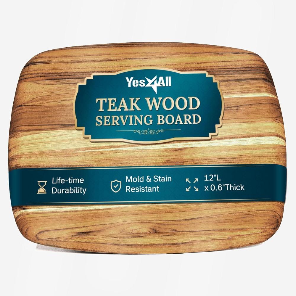 Yes4All Durable Teak Cutting Boards for Kitchen, [20L x 15W x 1.5 Thick] Large Edge Grain Cutting Board, Pre Oiled Wood Cutting Boards, Thick Chopping Board w/Juice Grooves and Easy Grip Handle(Teak)