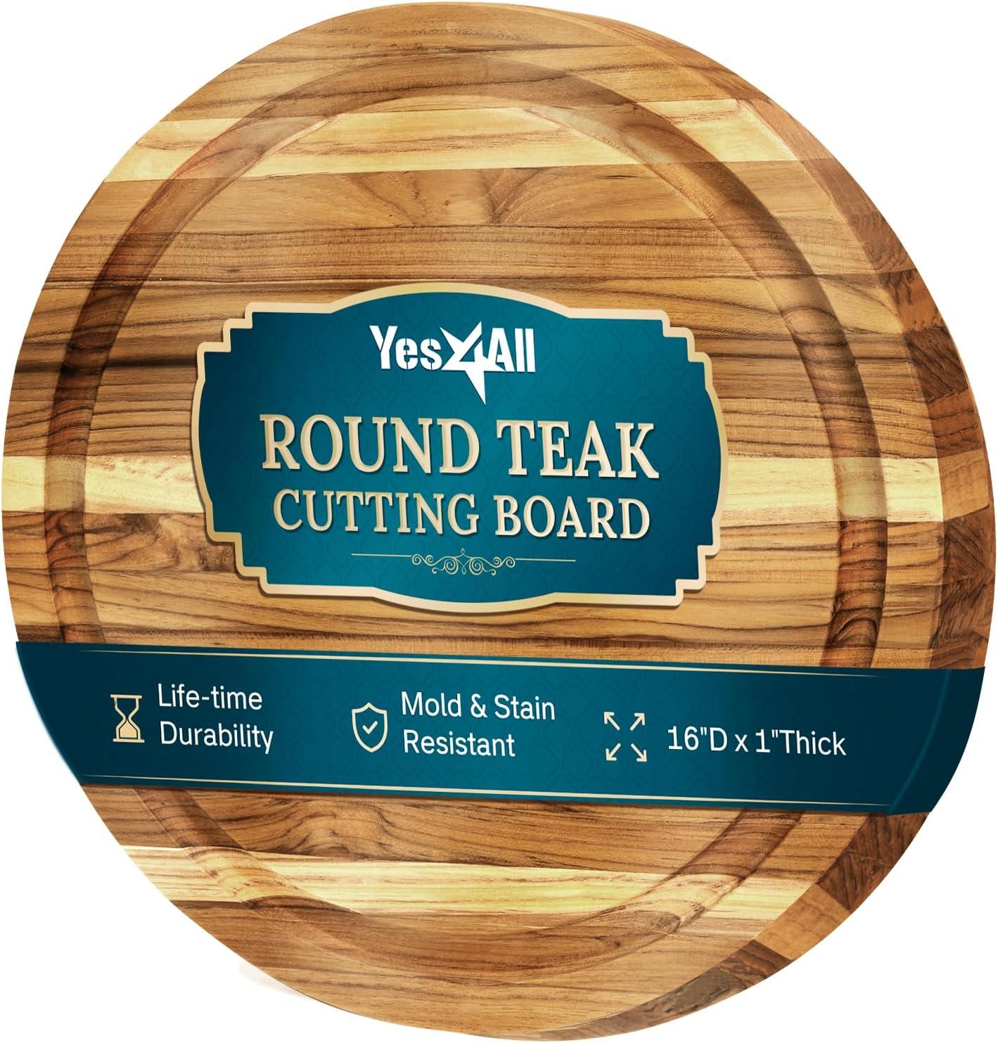 Yes4All Durable Teak Cutting Boards for Kitchen, [20L x 15W x 1.5 Thick] Large Edge Grain Cutting Board, Pre Oiled Wood Cutting Boards, Thick Chopping Board w/Juice Grooves and Easy Grip Handle(Teak)