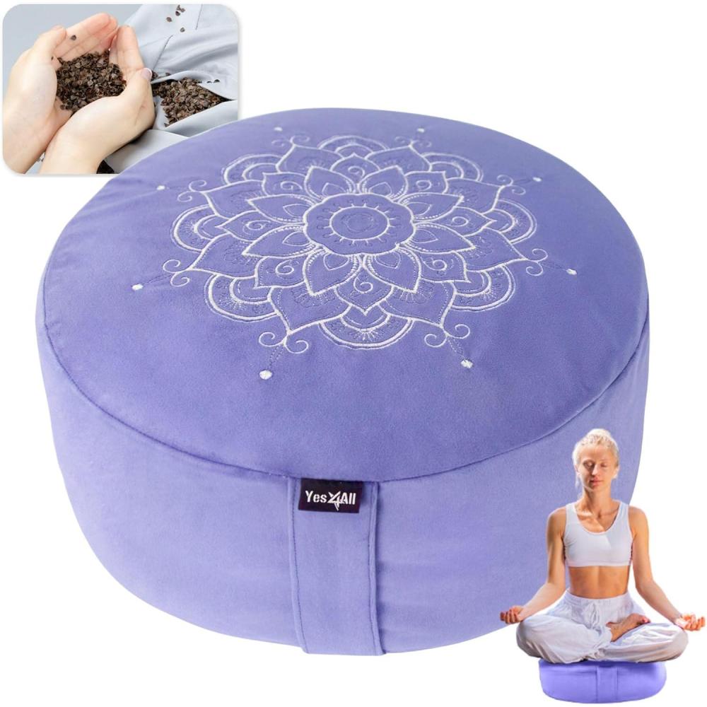 Yes4All Meditation Cushion, Floor Pillow Foam Zafu Buckwheat, Mandala Pattern Yoga Meditation Bolster Pillows, Floor Cushions(Violet – Upgraded)