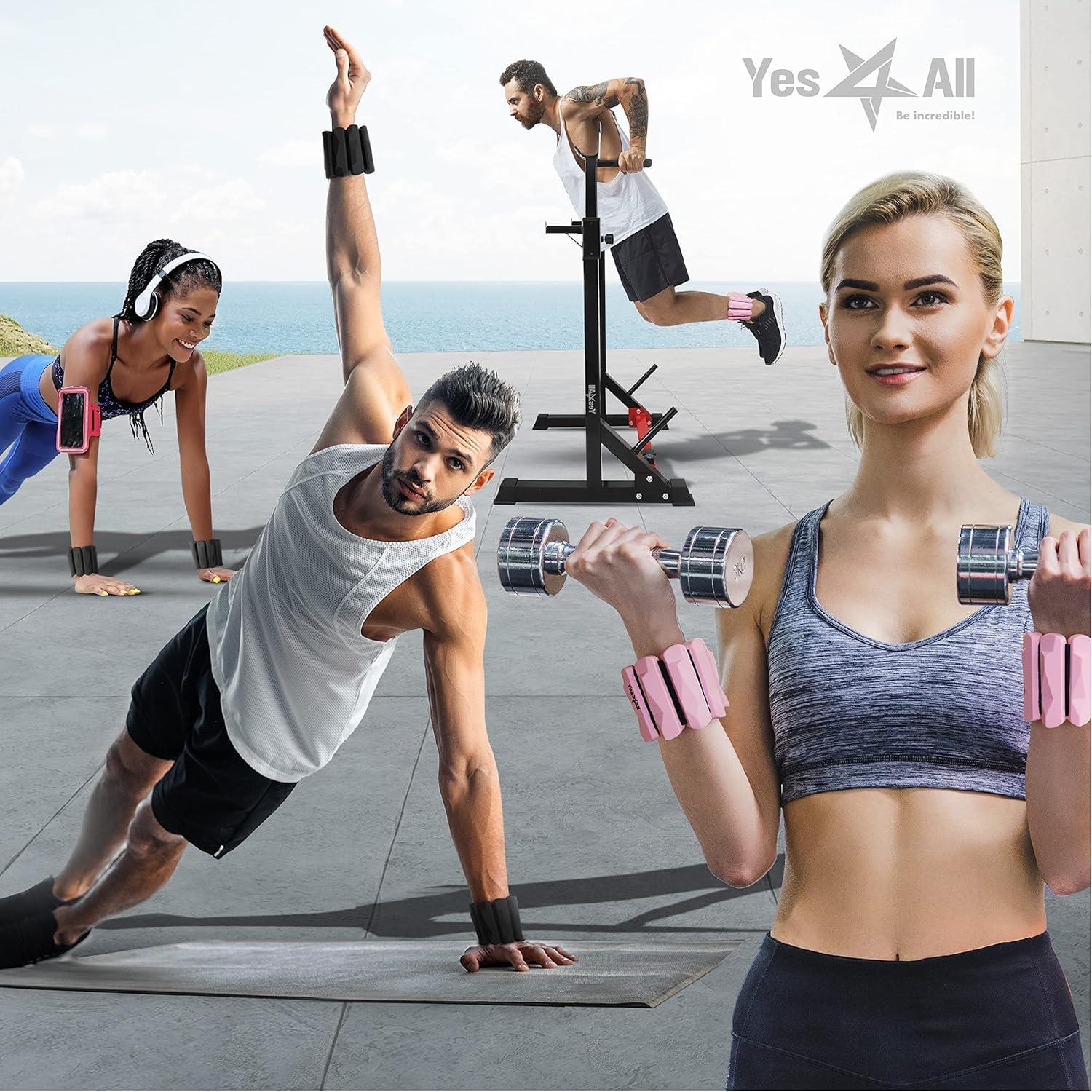 Yes4All Wrist & Ankle Weights Pair, Adjustable Silicone Ankle weights for Women Men Home Gym Workout, Yoga, Dance, Cardio, Pilates, Aerobics, Walking and Running