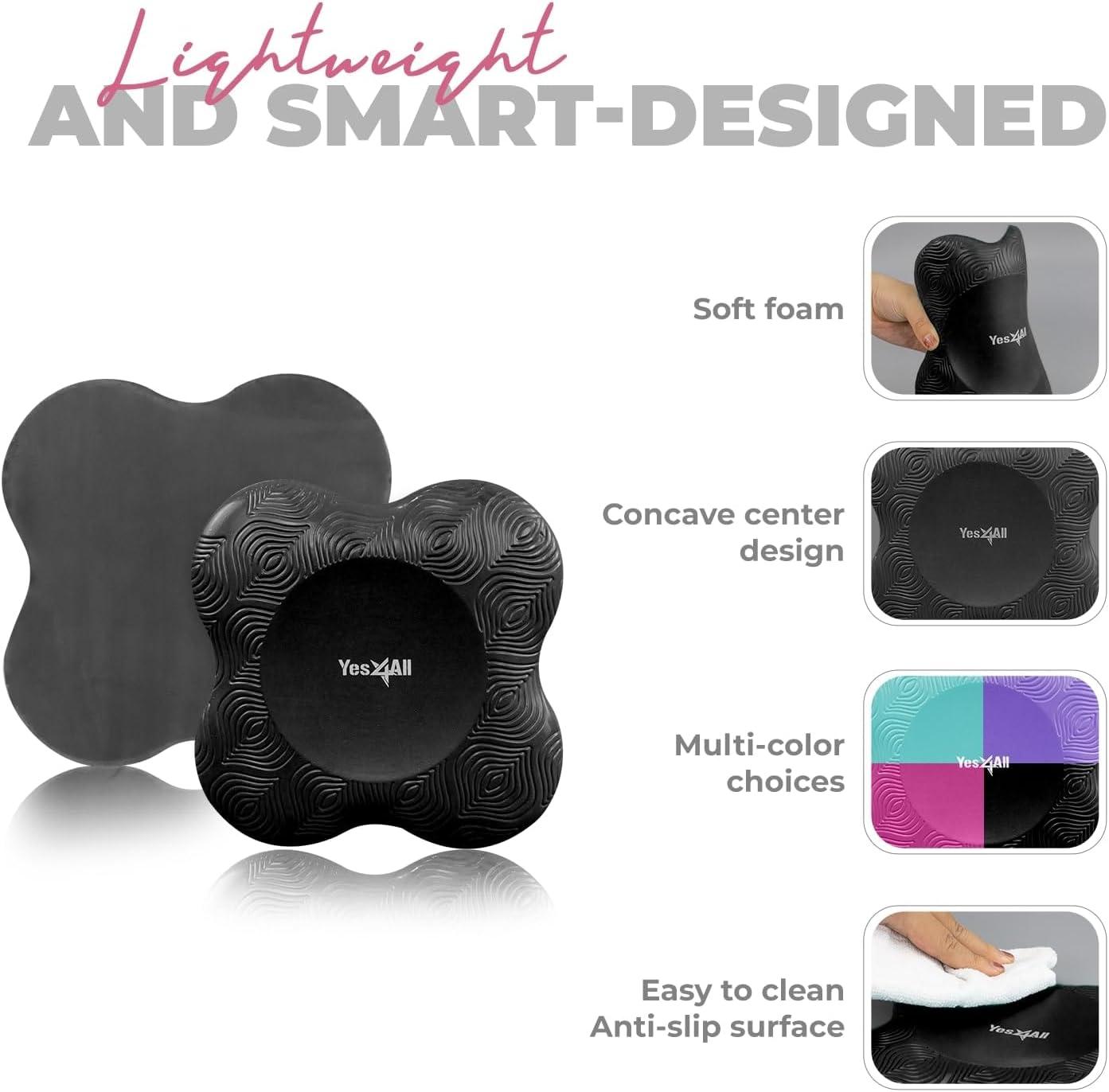 Yes4All Yoga Knee Pads Pair, Thick Yoga Kneeling Pad for Pilates Exercise, 13/16 Inches Cushion Knees Elbow Mat Supplies for Women & Men, Fitness, Travel(A. Black)