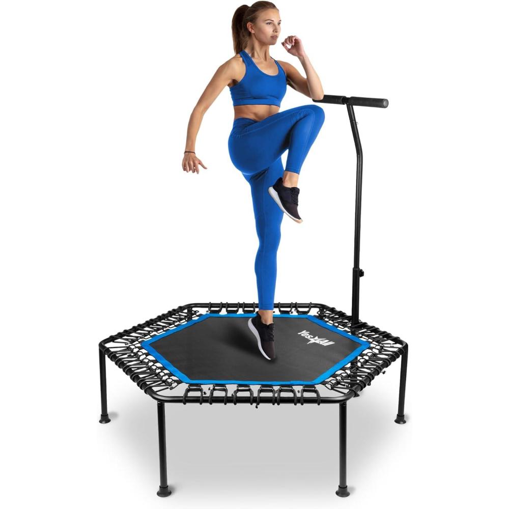 Yes4All Rebounder Trampoline for Adults, 48-Inch, 350 LBS Stable & Silent Exercise Trampoline for Rebounding, Jumping Cardio(A. Handle – 48 inch)