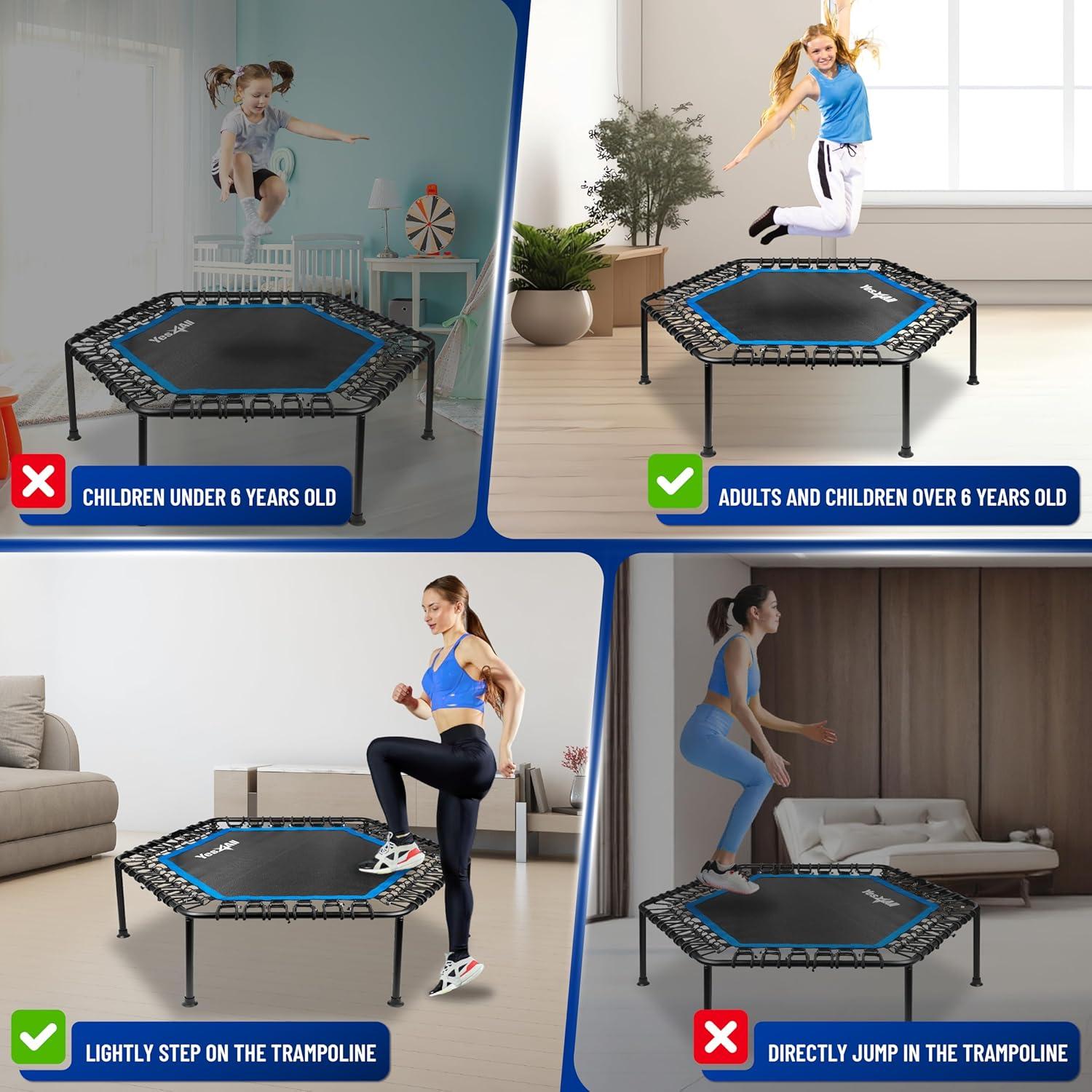 Yes4All Rebounder Trampoline for Adults, 48-Inch, 350 LBS Stable & Silent Exercise Trampoline for Rebounding, Jumping Cardio