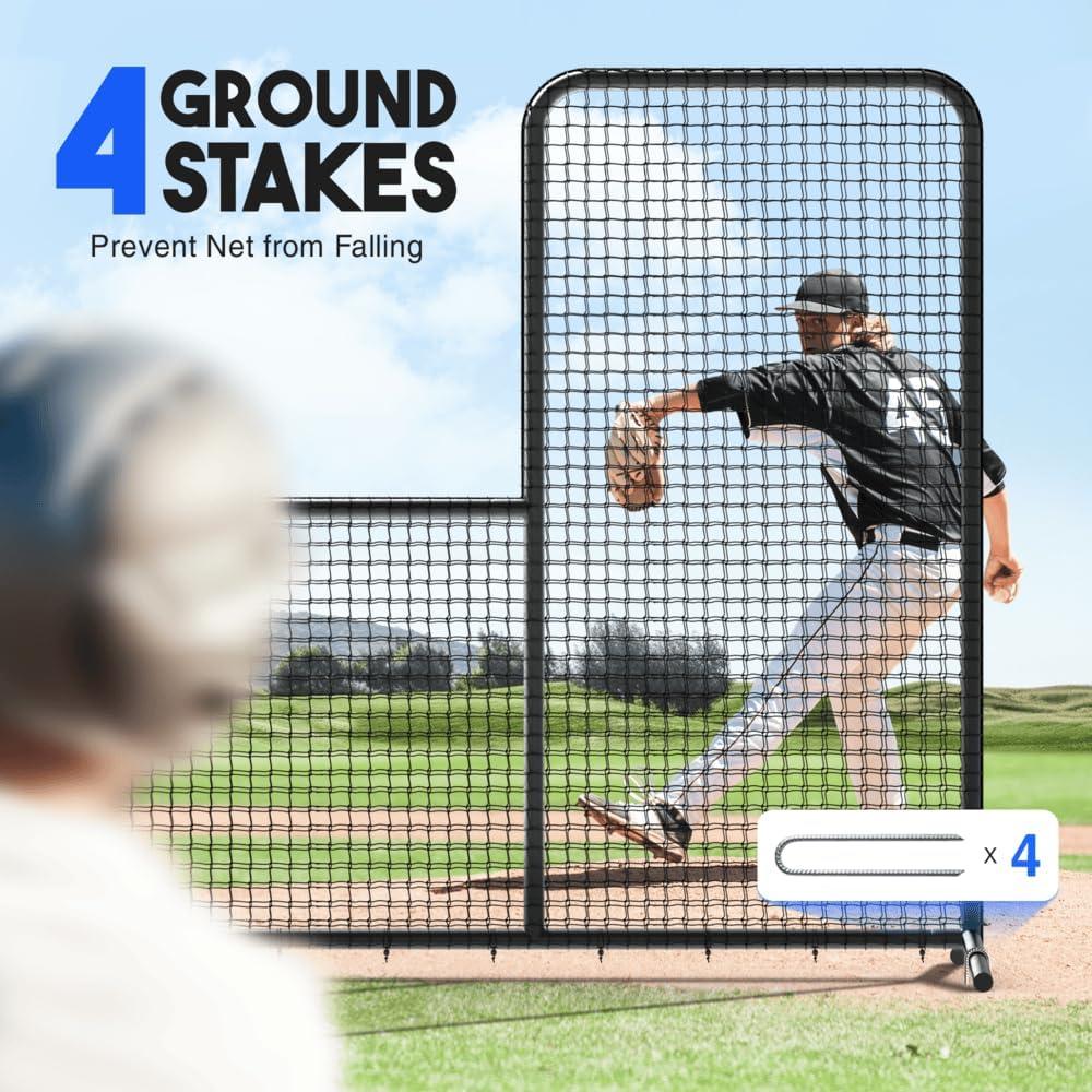 Anova L Screen Baseball Net for Batting and Pitching with 2 Basic Baseballs and Carry Bag Included, Baseball & Softball Screen, 7x7ft with Wheels Pitching Net, Black