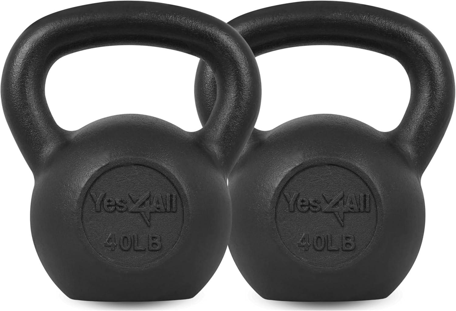 Yes4All Cast Iron Kettlebell, Strength Training Kettlebells 5-80 Lb (5,10,15,20,25,30,35,40,45,50,60,70,80 Lb) for Full Body Workout, Push up, Strength Training – Single & Kettlebell Set of 2 for Men(H.Black 40lbs)