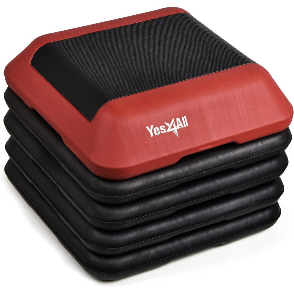 Yes4All 16″x16″ Adjustable High Step Aerobic Platform with 4 Risers, Height-Adjustable 4″-6-8-10-12″ Step Aerobics Platform for Home Gym Exercise Fitness Workout(C. Red/Black)