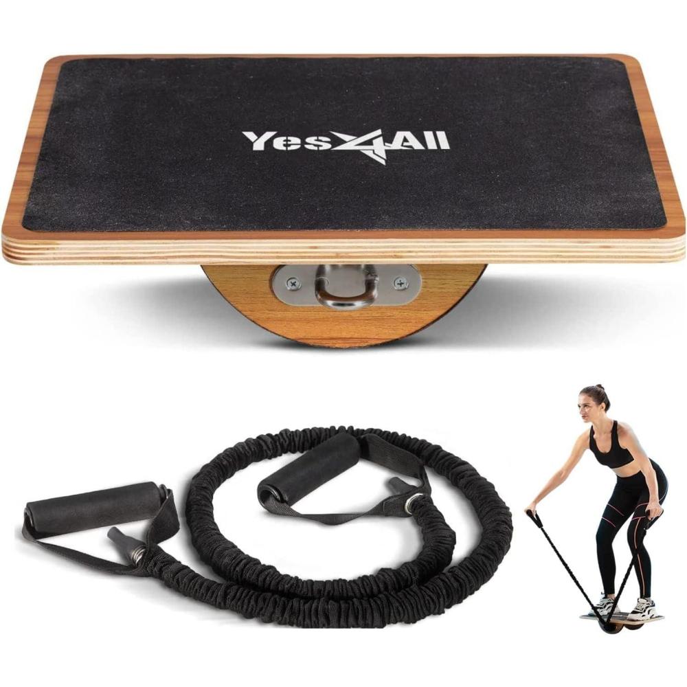 Yes4All 350LBS Professional Wooden Balance Board for Leg Workout, Anti-Slip Rocker Board, Wobble Board for Standing Desk(C. Upgraded Combo)