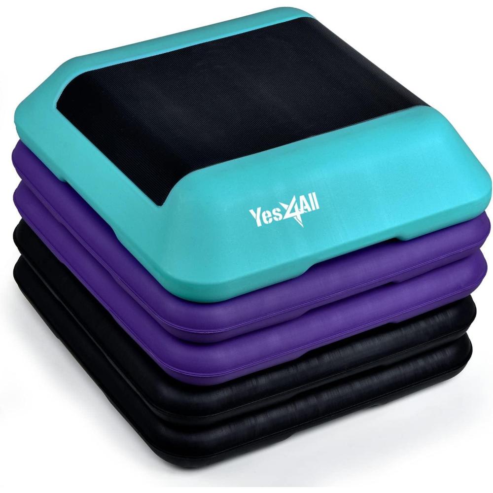 Yes4All 16″x16″ Adjustable High Step Aerobic Platform with 4 Risers, Height-Adjustable 4″-6-8-10-12″ Step Aerobics Platform for Home Gym Exercise Fitness Workout(D. Teal/Purple with Black)