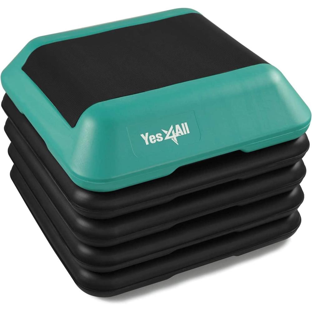 Yes4All 16″x16″ Adjustable High Step Aerobic Platform with 4 Risers, Height-Adjustable 4″-6-8-10-12″ Step Aerobics Platform for Home Gym Exercise Fitness Workout(A. Green/Black)