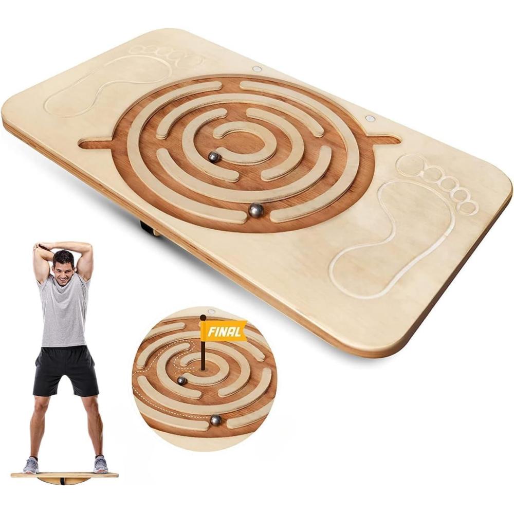 Yes4All 350LBS Professional Wooden Balance Board for Leg Workout, Anti-Slip Rocker Board, Wobble Board for Standing Desk(D. Maze Game)