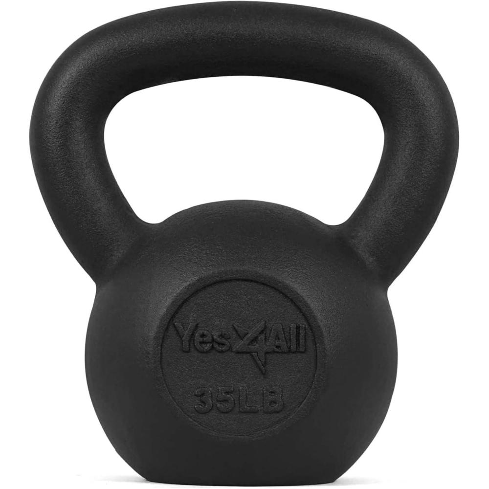 Yes4All Cast Iron Kettlebell, Strength Training Kettlebells 5-80 Lb (5,10,15,20,25,30,35,40,45,50,60,70,80 Lb) for Full Body Workout, Push up, Strength Training – Single & Kettlebell Set of 2 for Men(G.Black 35lbs)