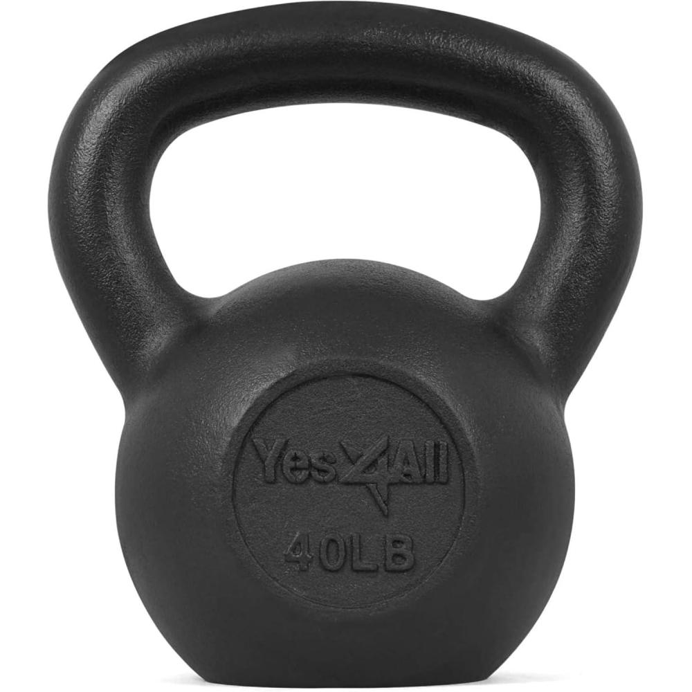 Yes4All Cast Iron Kettlebell, Strength Training Kettlebells 5-80 Lb (5,10,15,20,25,30,35,40,45,50,60,70,80 Lb) for Full Body Workout, Push up, Strength Training – Single & Kettlebell Set of 2 for Men(H.Black 40lbs)