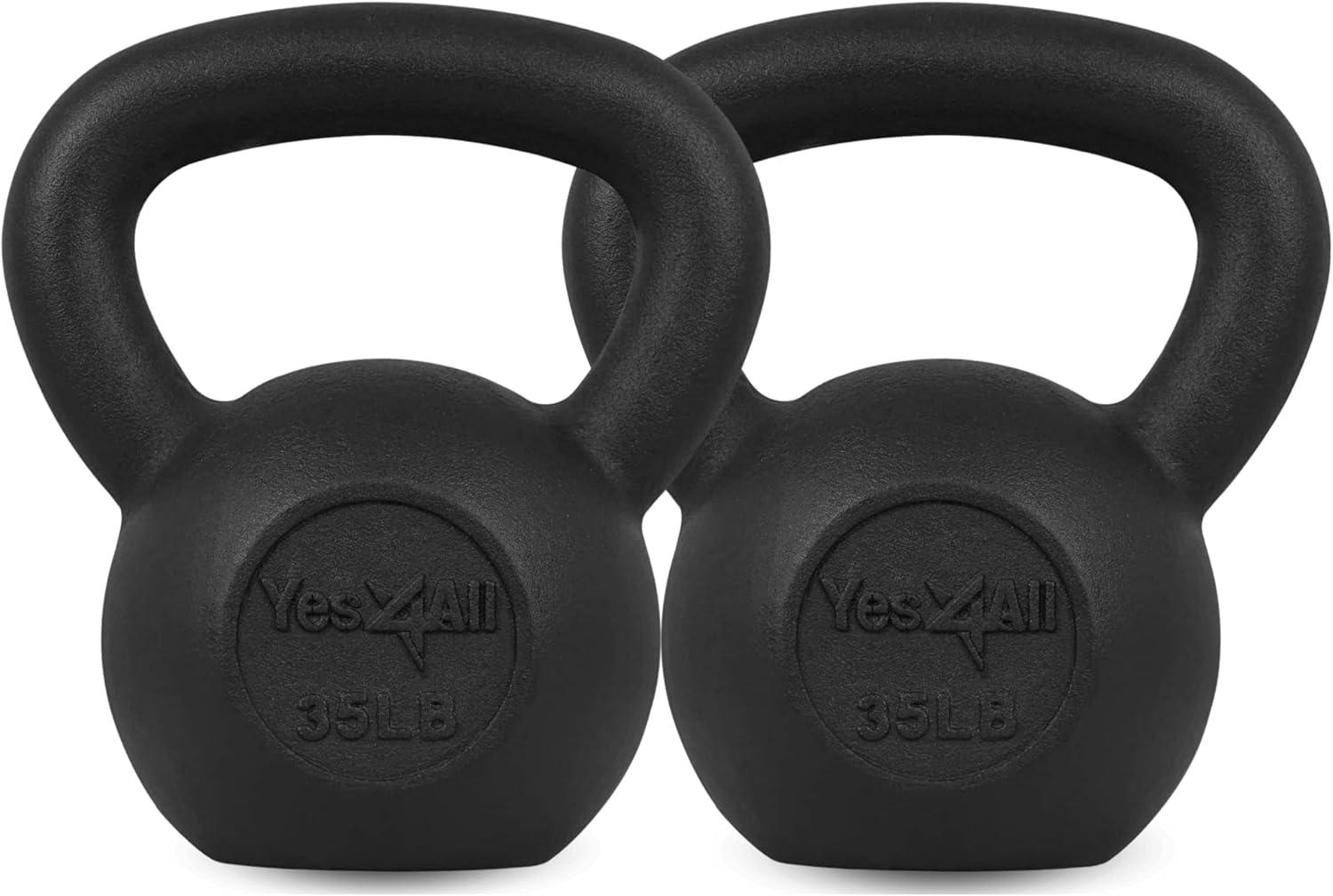 Yes4All Cast Iron Kettlebell, Strength Training Kettlebells 5-80 Lb (5,10,15,20,25,30,35,40,45,50,60,70,80 Lb) for Full Body Workout, Push up, Strength Training – Single & Kettlebell Set of 2 for Men(G.Black 35lbs)