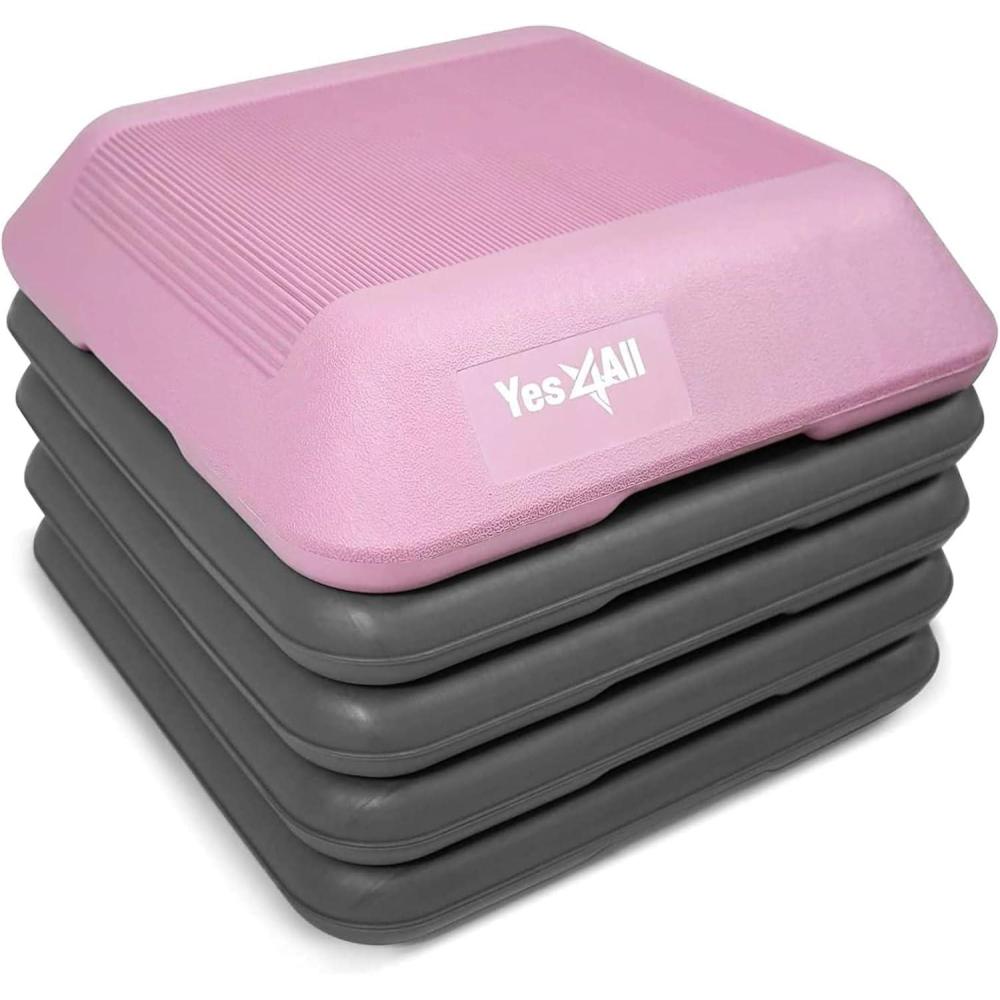 Yes4All 16″x16″ Adjustable High Step Aerobic Platform with 4 Risers, Height-Adjustable 4″-6-8-10-12″ Step Aerobics Platform for Home Gym Exercise Fitness Workout(B. Pink/Grey)