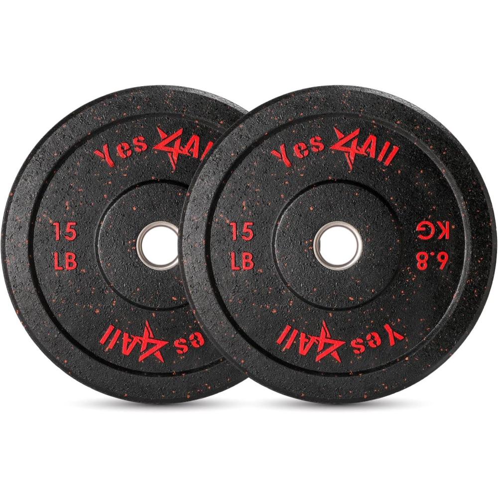 Yes4All 2″ Bumper Plate, 10-190 LB Olympic Rubber Weight Plate with Steel Hub for WeightLifting, Strength Training, Home Gym, Less Impact, Absorb Bounce & Shock, Multiple Options(2x15LB)