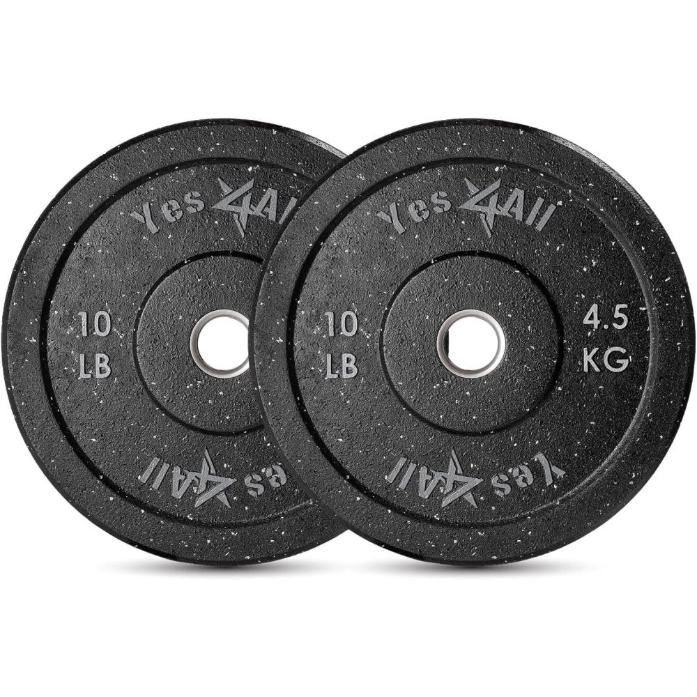 Yes4All 2″ Bumper Plate, 10-190 LB Olympic Rubber Weight Plate with Steel Hub for WeightLifting, Strength Training, Home Gym, Less Impact, Absorb Bounce & Shock, Multiple Options(2x10LB)