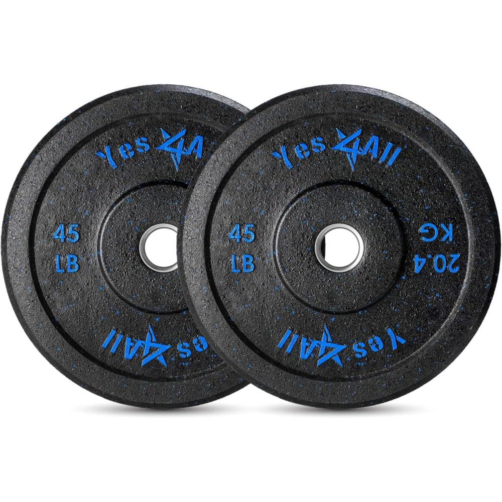 Yes4All 2″ Bumper Plate, 10-190 LB Olympic Rubber Weight Plate with Steel Hub for WeightLifting, Strength Training, Home Gym, Less Impact, Absorb Bounce & Shock, Multiple Options(2x45LB)