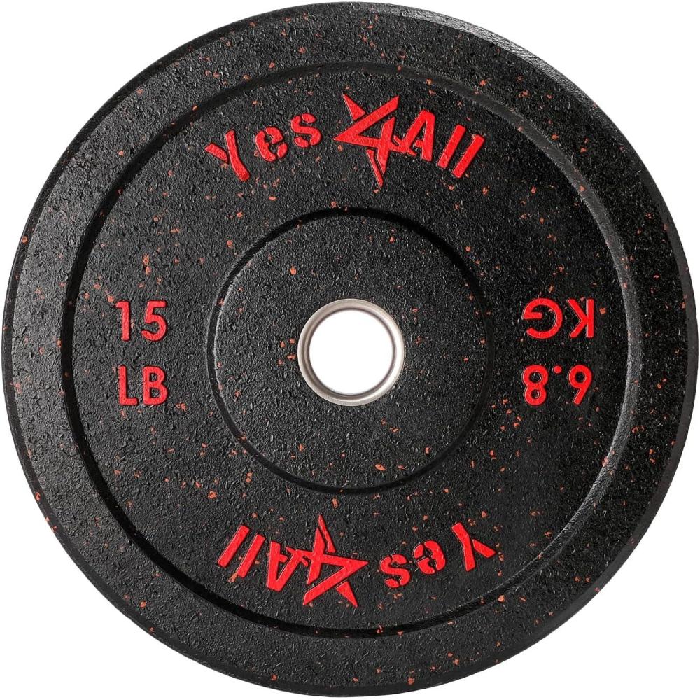 Yes4All 2″ Bumper Plate, 10-190 LB Olympic Rubber Weight Plate with Steel Hub for WeightLifting, Strength Training, Home Gym, Less Impact, Absorb Bounce & Shock, Multiple Options(15LB)
