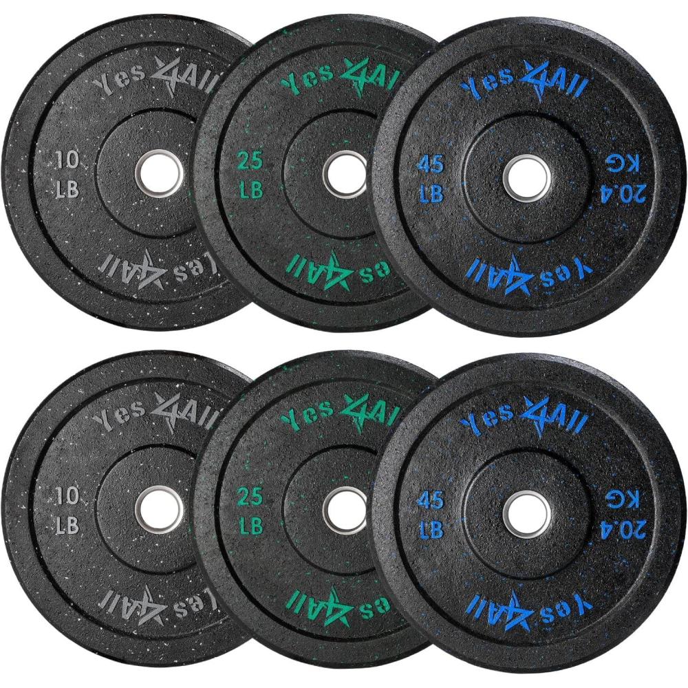 Yes4All 2″ Bumper Plate, 10-190 LB Olympic Rubber Weight Plate with Steel Hub for WeightLifting, Strength Training, Home Gym, Less Impact, Absorb Bounce & Shock, Multiple Options(160LB)