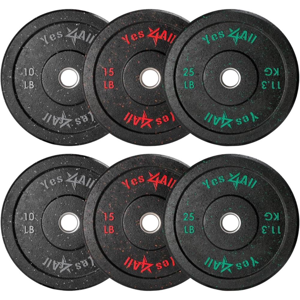 Yes4All 2″ Bumper Plate, 10-190 LB Olympic Rubber Weight Plate with Steel Hub for WeightLifting, Strength Training, Home Gym, Less Impact, Absorb Bounce & Shock, Multiple Options(100LB Set)