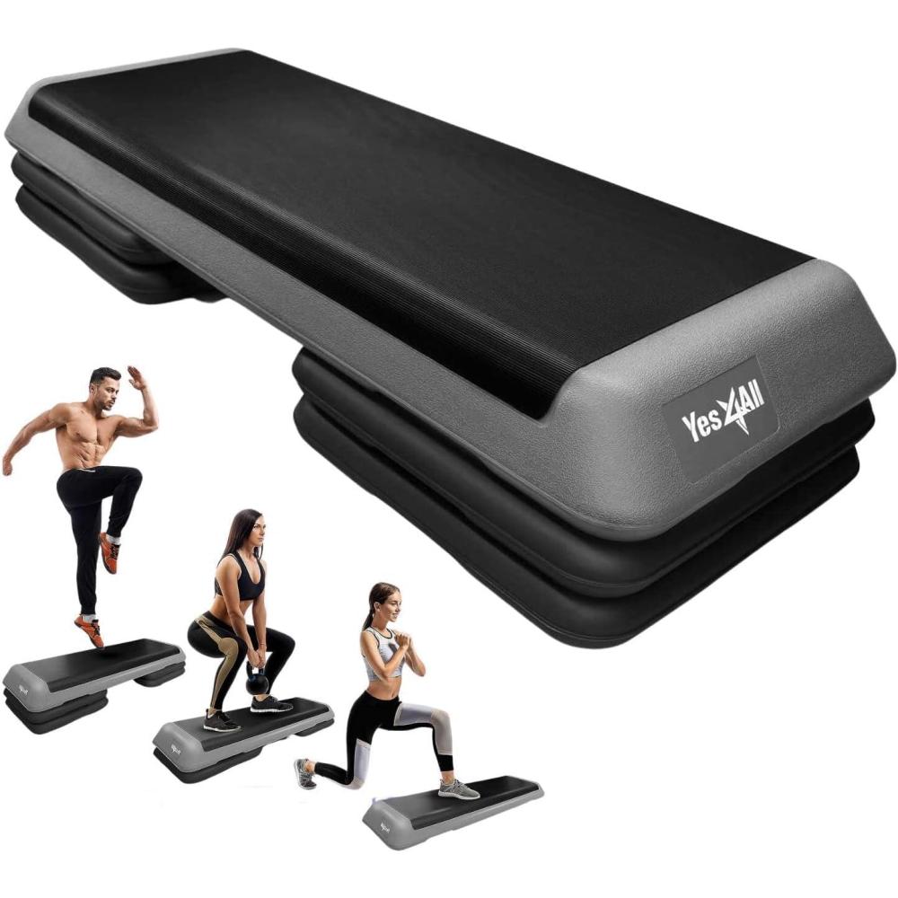 Yes4All 18.9″ Aerobic Exercise Step Platform with 2 Risers, Adjustable Height Workout Stepper 3″ 5.1″ for Home Gym(B. Gray/Black)