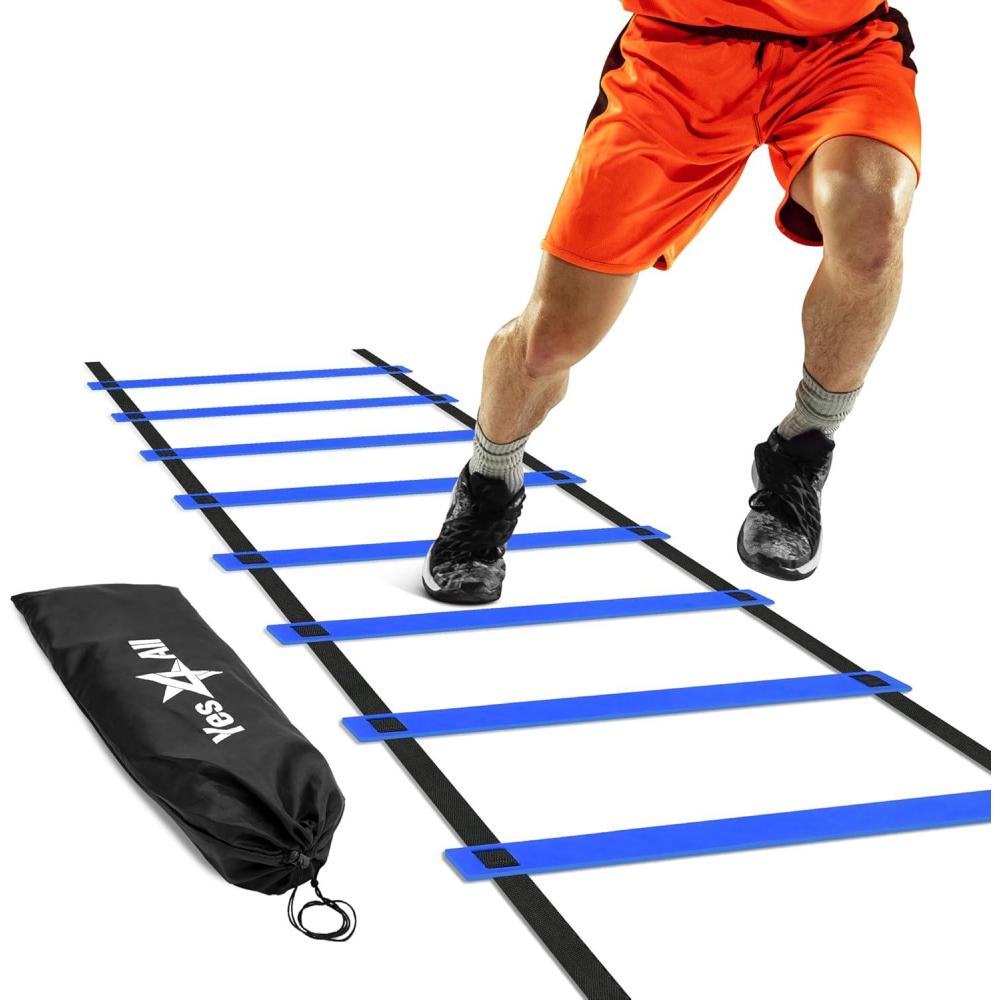 Yes4All Agility Ladder Speed Training Equipment, Adjustable Football Ladder for All Ages with Carry Bag, Durable, Portable, Multiple Colors & Rungs(D. 8 rung – Blue)