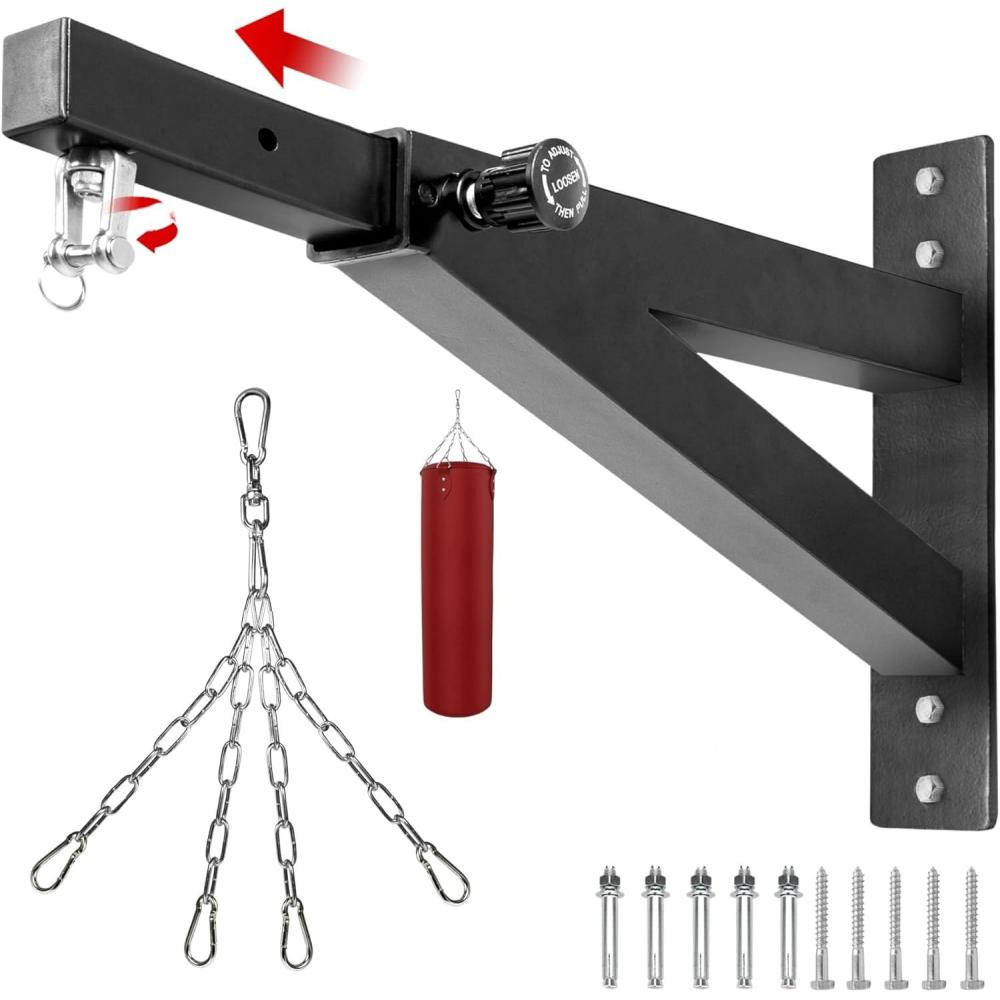 Yes4All Heavy Bag Hanger Wall Mount Punching Bag Hanger, Adjustable Heavy Duty Boxing Bag Bracket for Home Gym Indoor Outdoor(C. Adjustable Wall Mount with Chain)