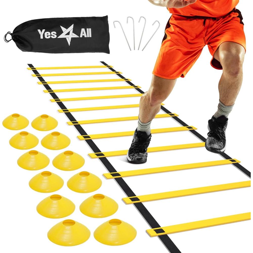 Yes4All Agility Ladder – Adjustable Speed & Agility Training Equipment for All Ages – Durable, Portable, Multiple Combo Sets Available(A. Combo Yellow)