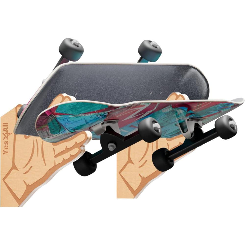 Yes4All Unique Wooden Skateboard Rack, Wall Mounted Longboard Storage for Home Decor and Garage Organizer(A. Wooden Skate Wall Rack – Multicolor)