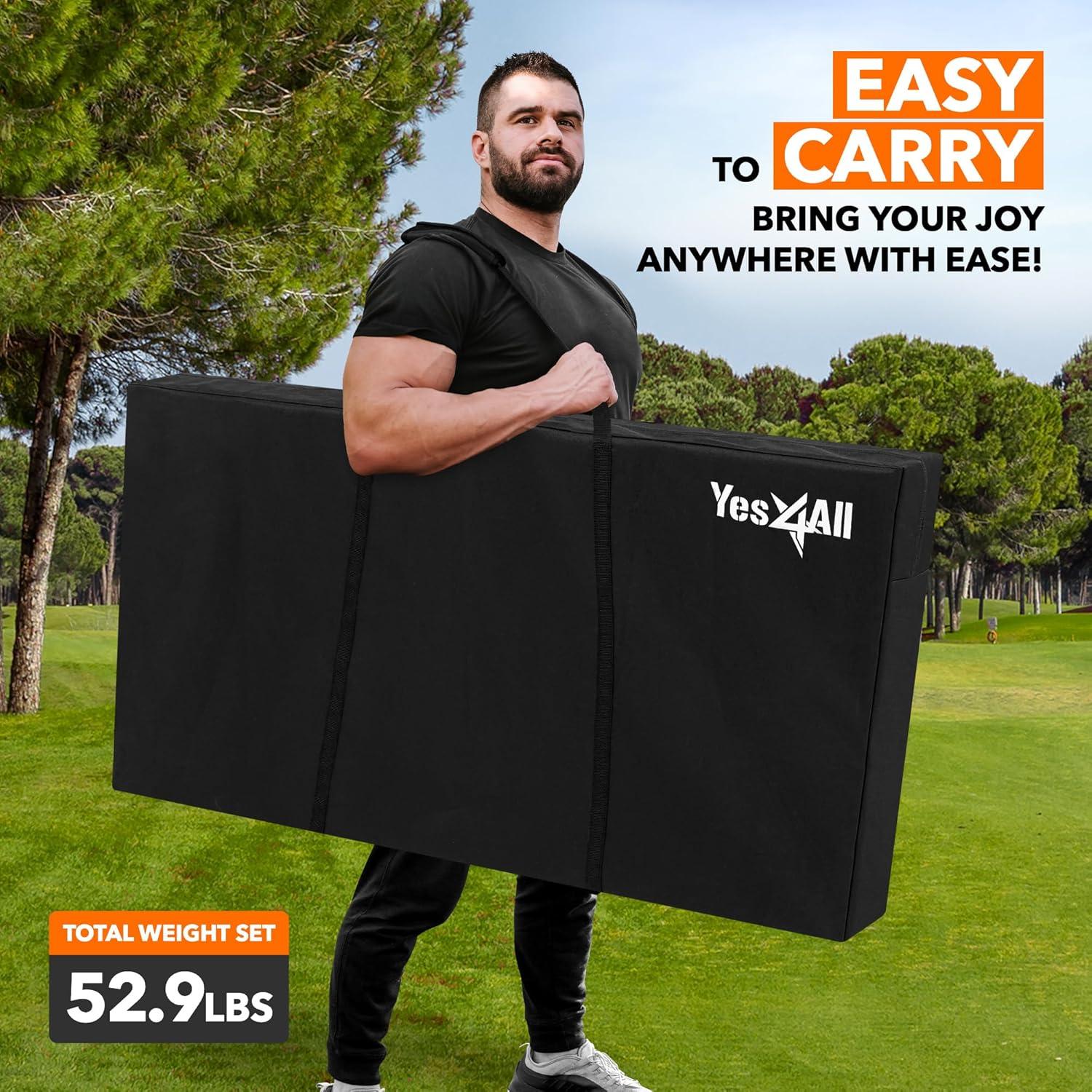 Yes4All Cornhole Board Set, 52.9 lb Tournament-Grade, Impact-Resistant Plywood Surface Cornhole Boards – Includes 1 Carry Bag, 1 Tote Bag, and 8 Double-Sided Bean Bags