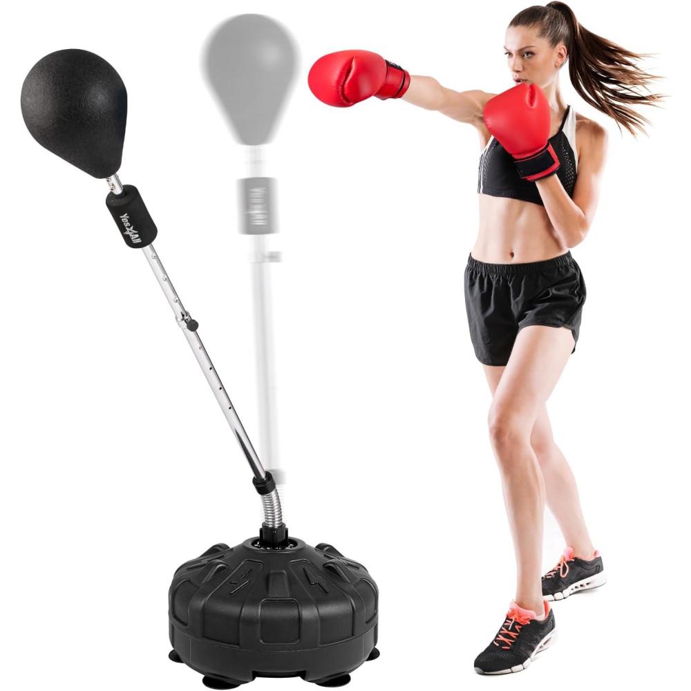 Yes4All Pedestal Punching Bag with Stand, Adjustable Height, Boxing MMA Equipment with PU Leather Speed Reflex Ball Home Gym