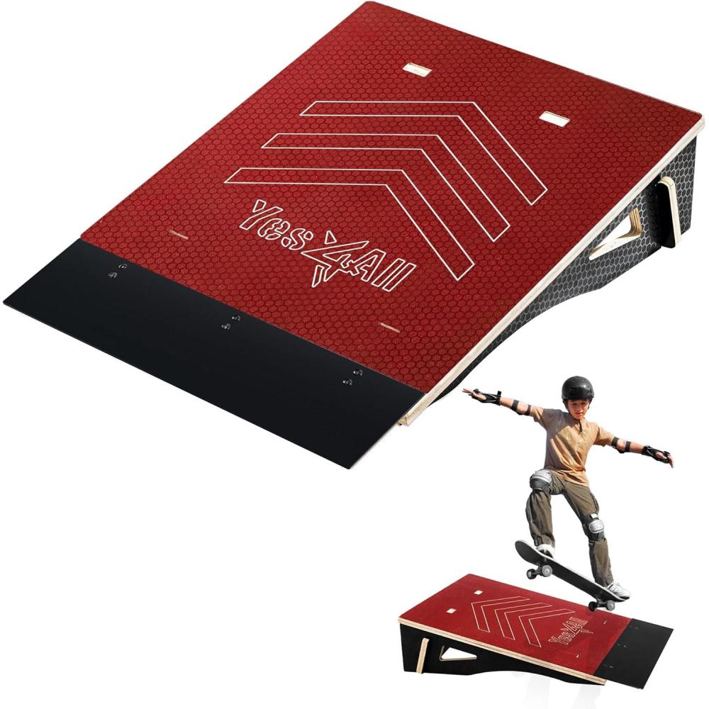 Yes4All Single-Piece Skateboard Ramp, Bike Ramp, Skate Ramp – Design for Beginners, More Durable, Safe, Capacity 220Lbs(Red)