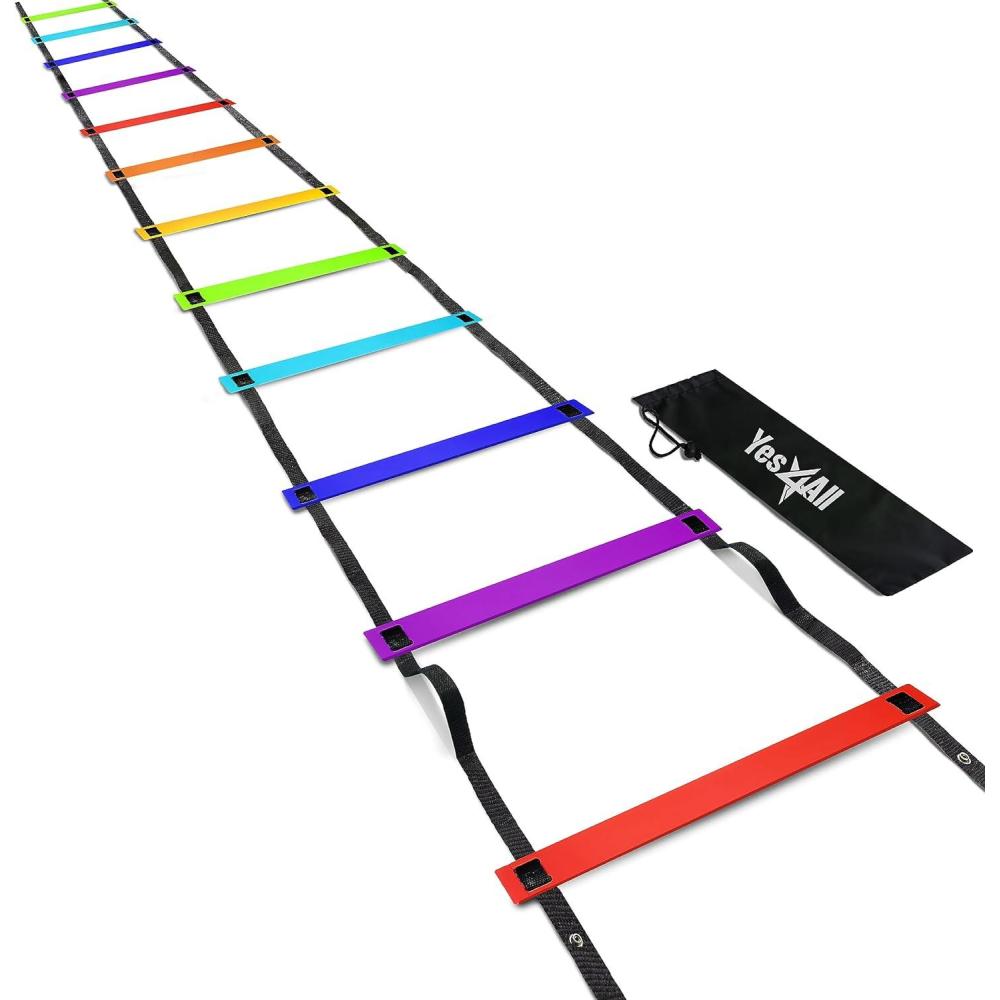 Yes4All Agility Ladder Speed Training Equipment, Adjustable Football Ladder for All Ages with Carry Bag, Durable, Portable, Multiple Colors & Rungs(F. 12 rung – Rainbow)