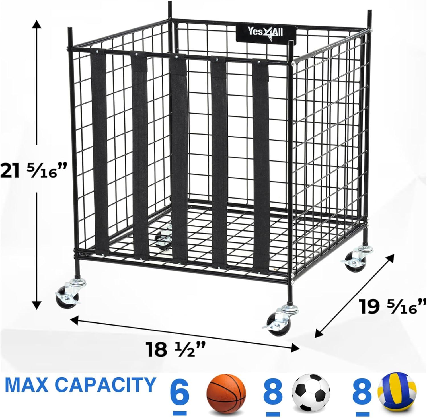 YES4ALL Rolling Ball Cart Storage with Lockable Wheels Volleyball Basketball Holder, Toy Balls Bin, Garage Cage, Storage Racks, Sports Equipment Organizer, Ball Rack for Outdoor Indoor Use(Ball Storage)