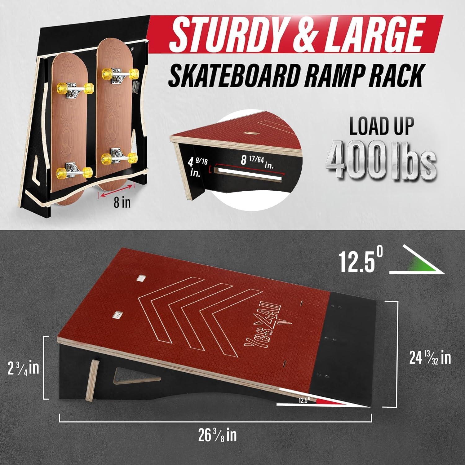 Yes4All Single-Piece Skateboard Ramp, Bike Ramp, Skate Ramp – Design for Beginners, More Durable, Safe, Capacity 220Lbs(A. Skateboard Ramp Rack)