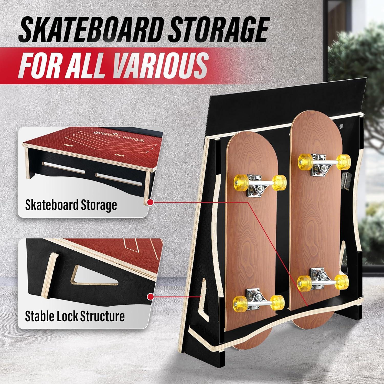 Yes4All Single-Piece Skateboard Ramp, Bike Ramp, Skate Ramp – Design for Beginners, More Durable, Safe, Capacity 220Lbs(A. Skateboard Ramp Rack)