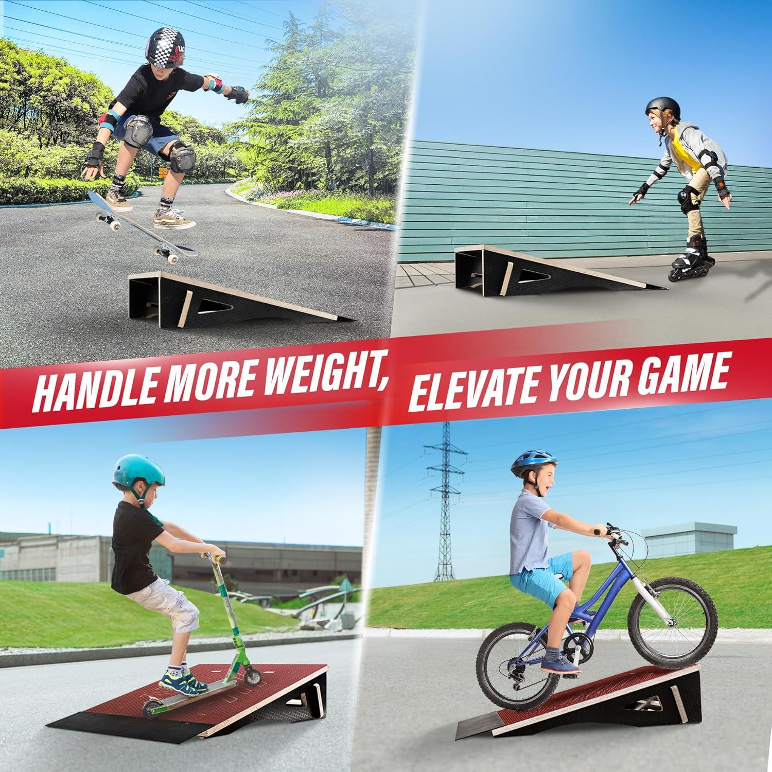 Yes4All Single-Piece Skateboard Ramp, Bike Ramp, Skate Ramp – Design for Beginners, More Durable, Safe, Capacity 220Lbs(A. Skateboard Ramp Rack)
