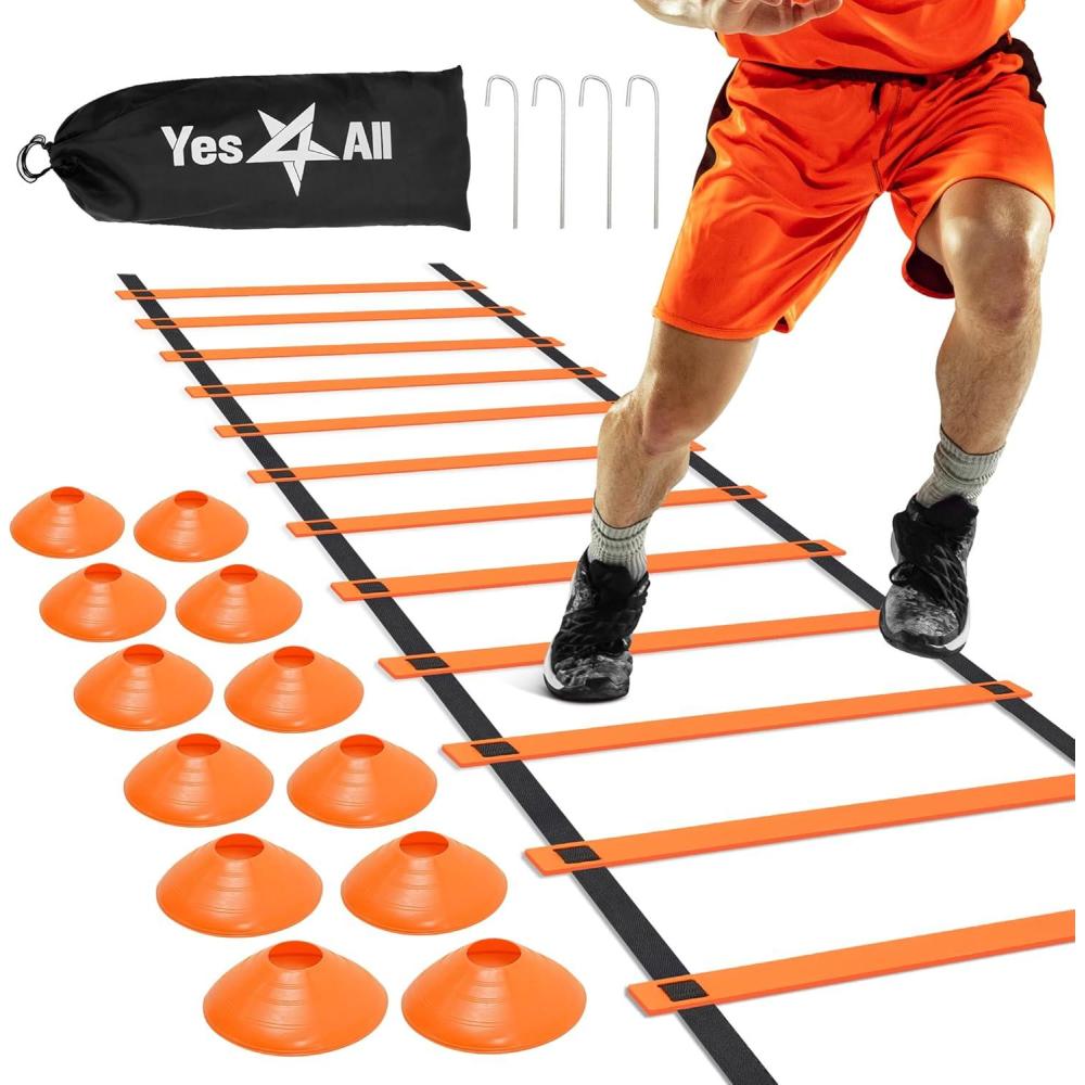 Yes4All Agility Ladder – Adjustable Speed & Agility Training Equipment for All Ages – Durable, Portable, Multiple Combo Sets Available(C. Combo Orange)