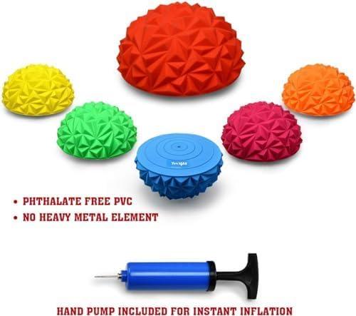 Yes4All Hedgehog Balance Pods for Exercise, Core Body Balancing, Balance Pods for Youth & Adults with Hand Pump – Set of 6