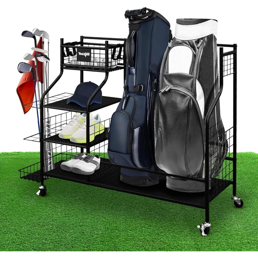 Yes4All Golf Storage Garage Organizer, Golf Bag Storage Stand and Other Golfing Equipment Rack, Extra Storage Rack for Golf Clubs,Black(A. Golf Storage)