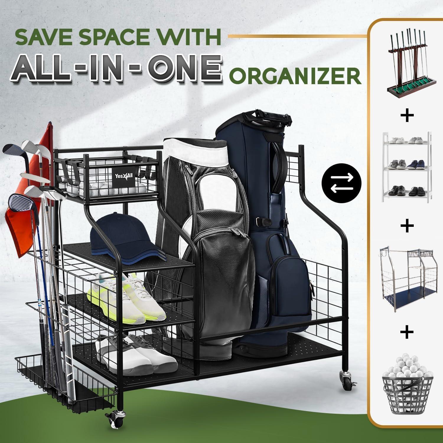 Yes4All Golf Storage Garage Organizer, Golf Bag Storage Stand and Other Golfing Equipment Rack, Extra Storage Rack for Golf Clubs,Black(A. Golf Storage)