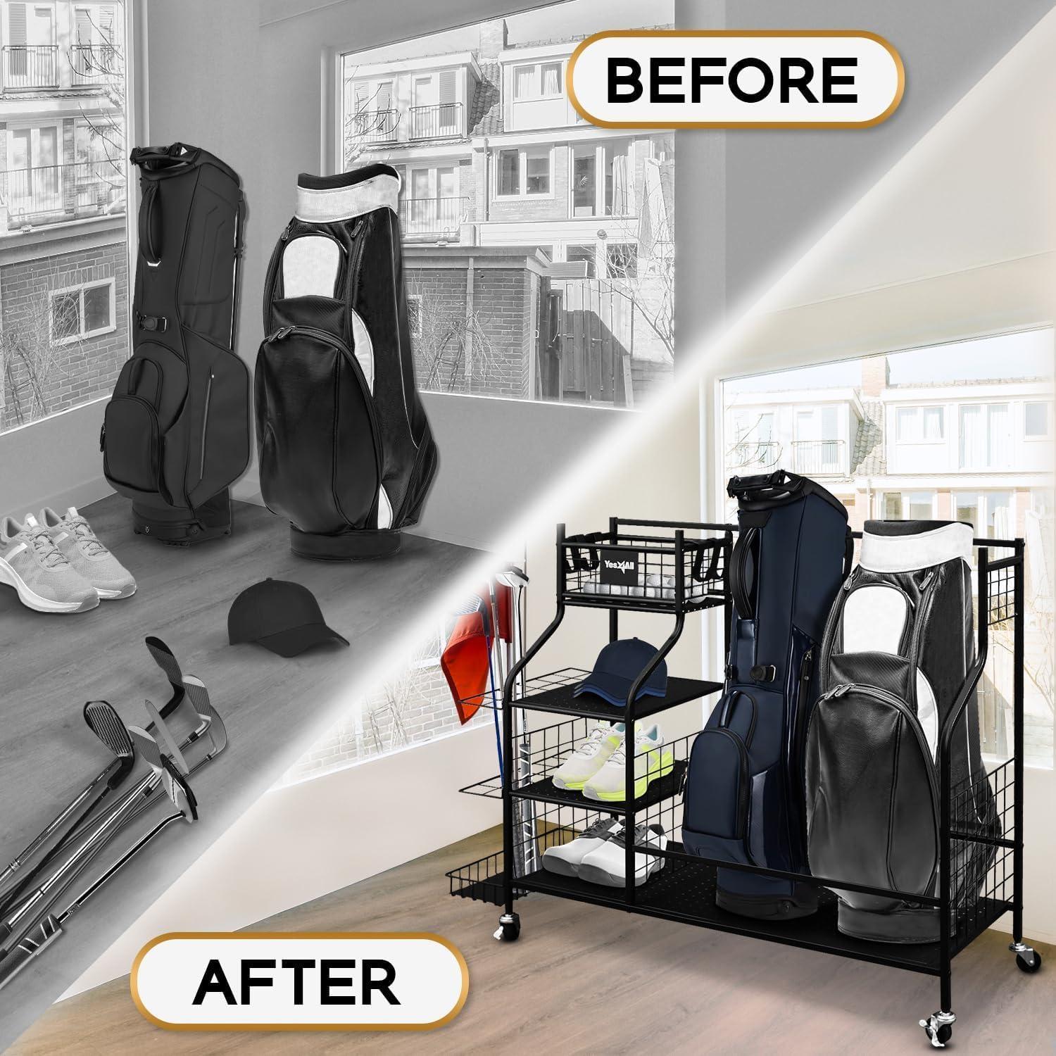 Yes4All Golf Storage Garage Organizer, Golf Bag Storage Stand and Other Golfing Equipment Rack, Extra Storage Rack for Golf Clubs,Black(A. Golf Storage)