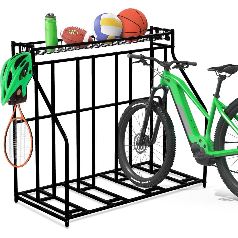 YES4ALL 4-Bike Stand, Bike Storage Rack, Bicycle Floor Rack for Garage Organizer, Indoor Sporting Gear Storage Station(A. Black)