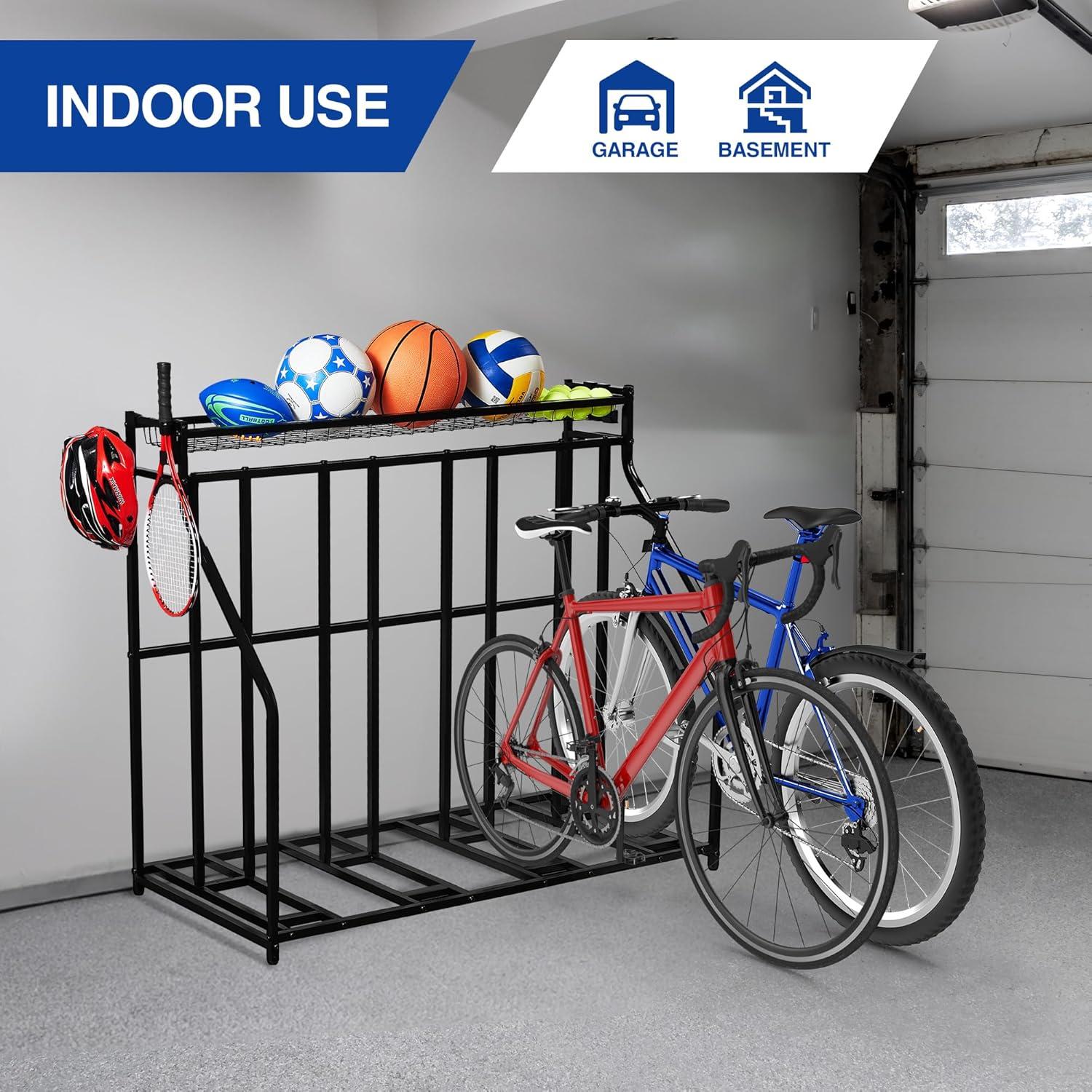 YES4ALL 4-Bike Stand, Bike Storage Rack, Bicycle Floor Rack for Garage Organizer, Indoor Sporting Gear Storage Station(A. Black)