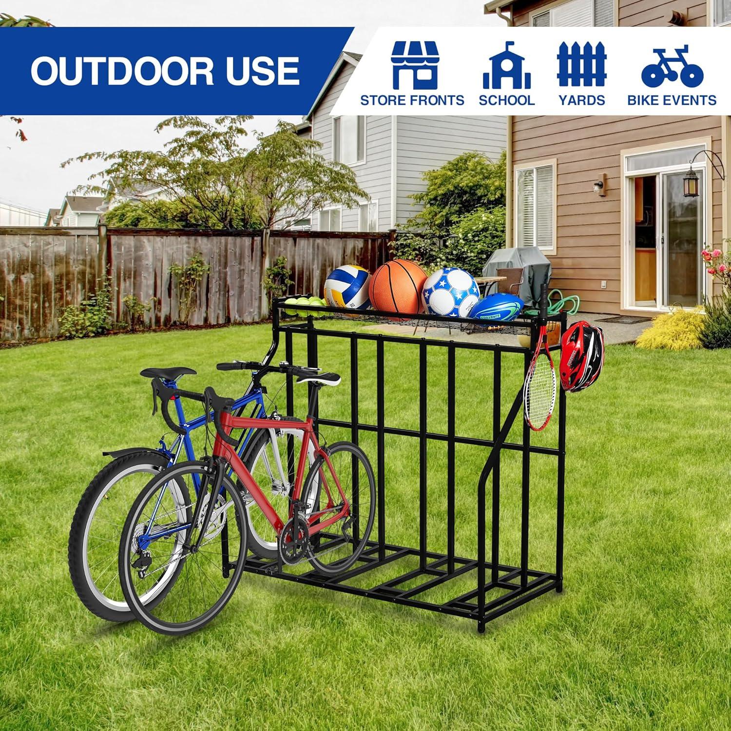 YES4ALL 4-Bike Stand, Bike Storage Rack, Bicycle Floor Rack for Garage Organizer, Indoor Sporting Gear Storage Station(A. Black)